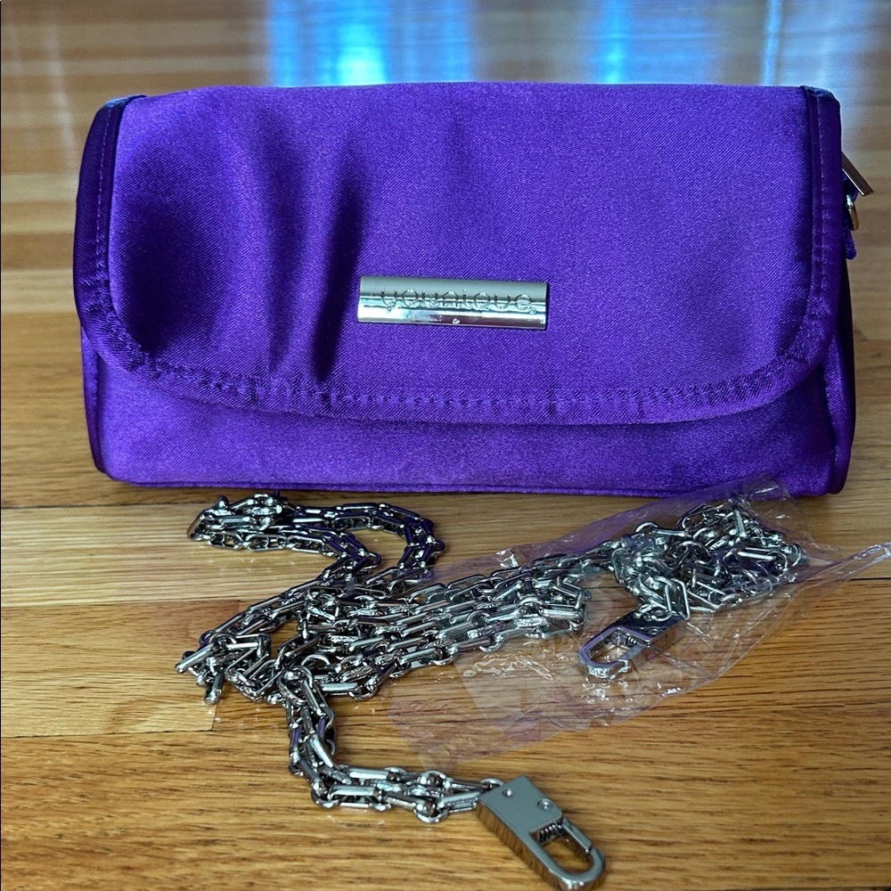 Younique Purple Satin Bag with Silver Chain